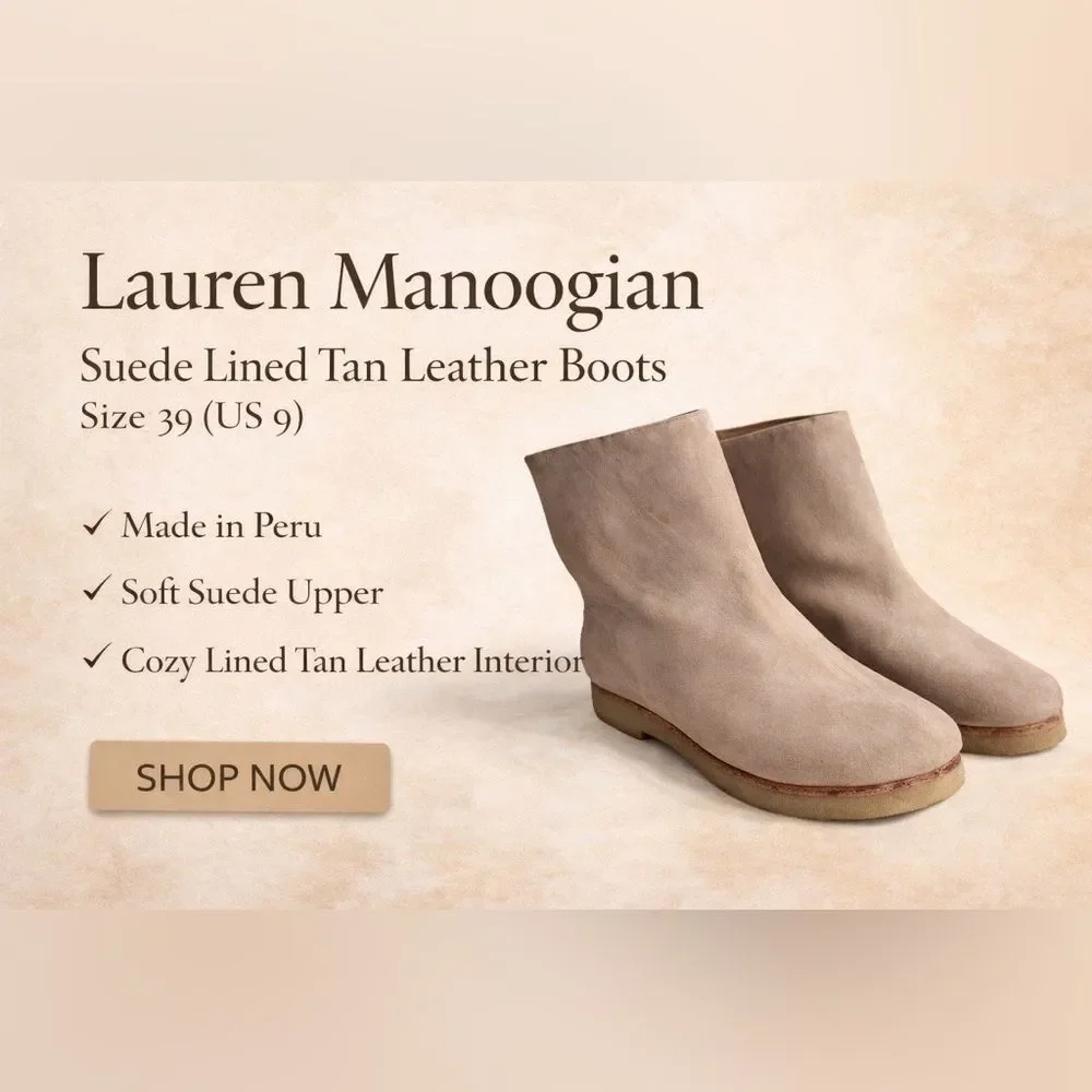 Lauren Manoogian Suede Size 39 US 9 Alpaca Blend Lined Tan Leather Boots